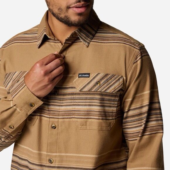 Columbia Flare Gun Stretch Flannel XL Button Up Stripe Long Sleeve Shirt Brown - Picture 2 of 9